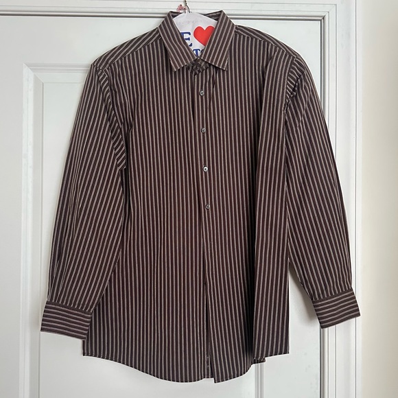 BCBG Brown Casual Button Down Shirt with Stripes - Picture 2 of 7